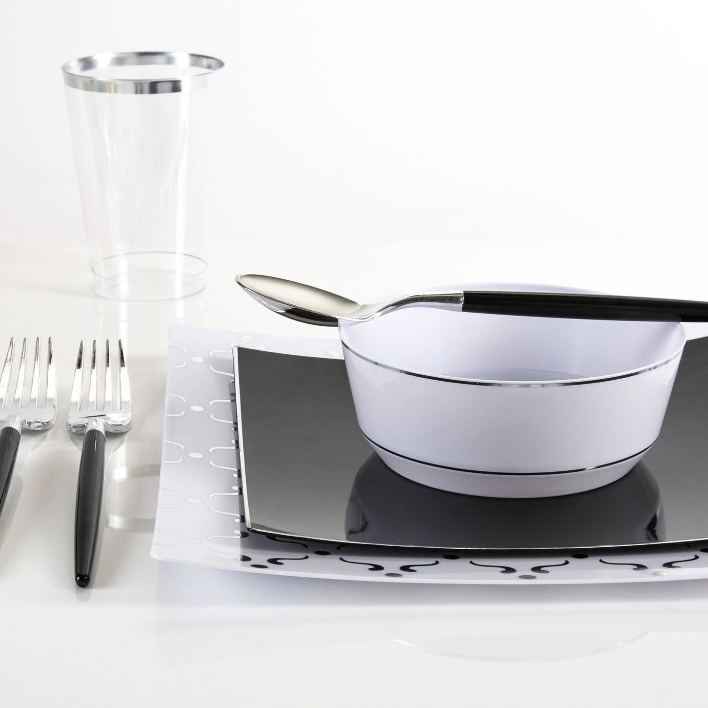 Luxe Party - Black • Silver Plastic Cutlery Set | 32 Pieces