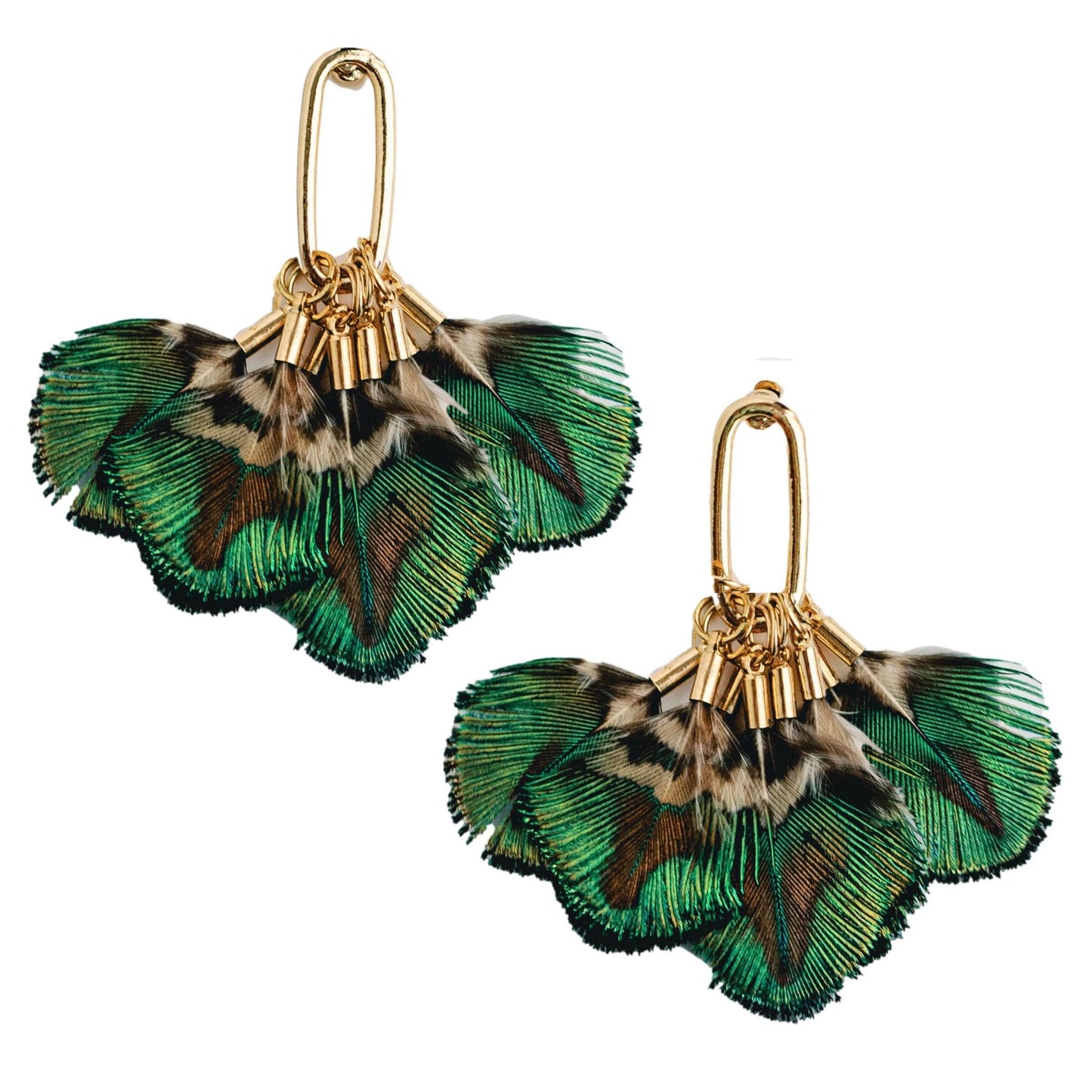 St Armands Designs of Sarasota - Mallard Feather Tassel Statement Earrings