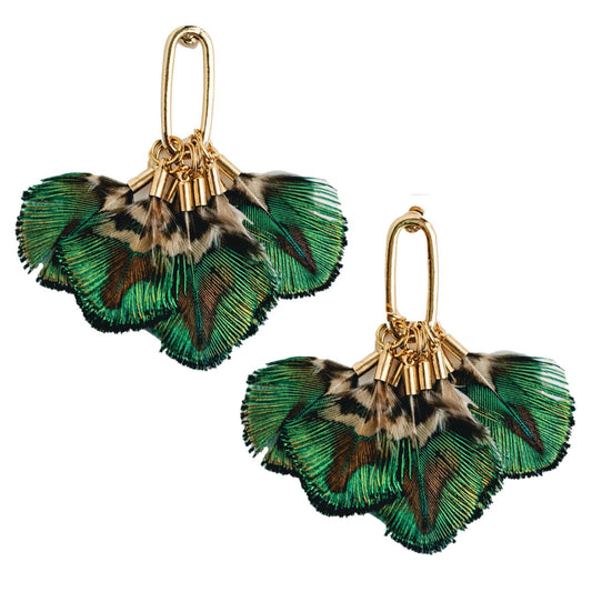 St Armands Designs of Sarasota - Mallard Feather Tassel Statement Earrings