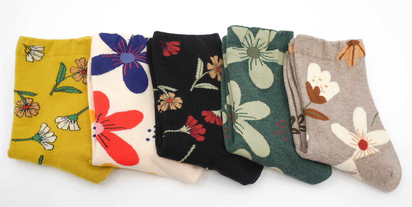 Comfortarians - Floral Cotton Socks For Women | Women's Big Flower Socks: Green