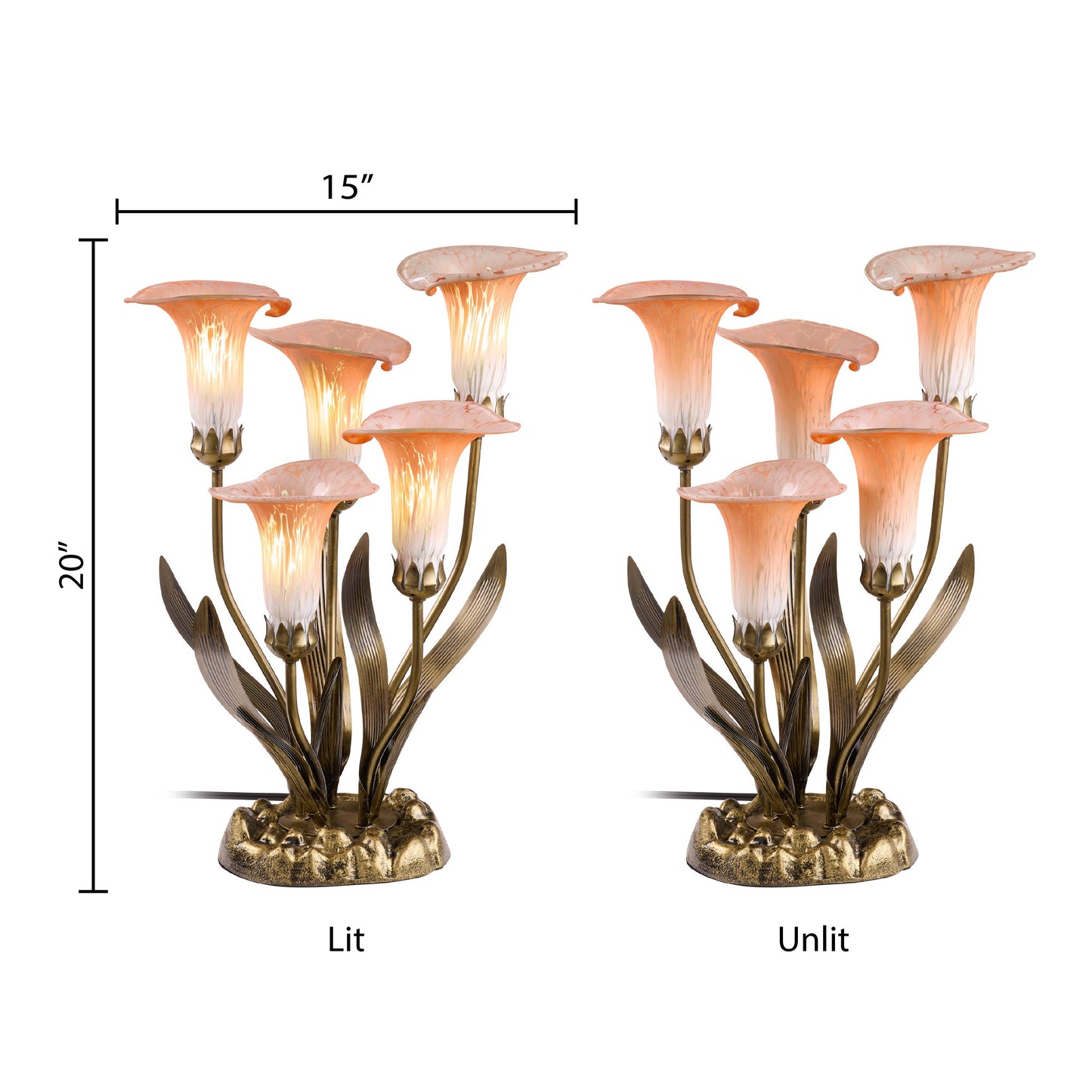 River of Goods - 20"H Peach Hand Blown Glass 5 Calla Lily Uplight Accent Lamp