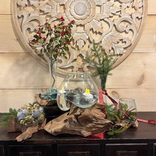 Asia West - Mini Glass Terrarium on Wood (approx. 6" x 5" x 5")