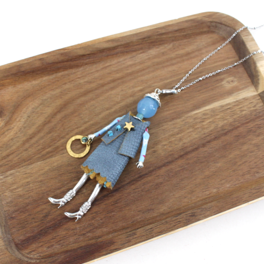 Pretty Persuasions - N26102 Stone Adorned French Doll Stainless Steel Necklace: 02 DNM/SL