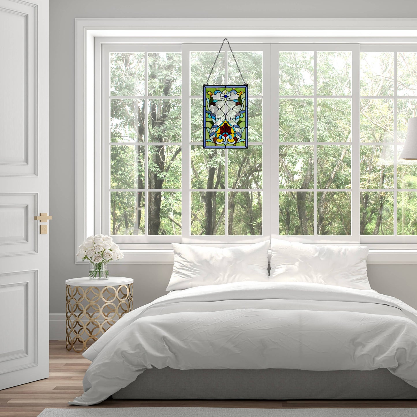 River of Goods - 19"H Alice Flower and Vine Stained Glass Window Panel