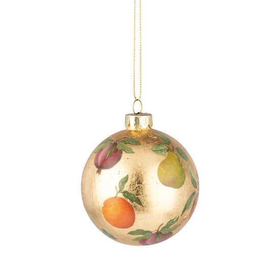 Silver Tree Home & Holiday - G74230-Glass ball orn,gld foil finish/fruit motif, 80mm/3 in