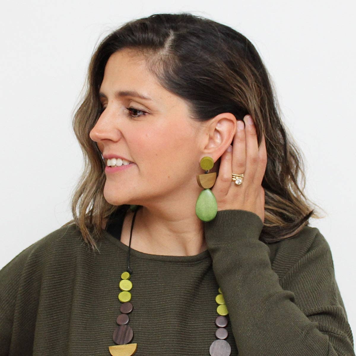 Sylca Designs - Green Tasi Wooden Earrings