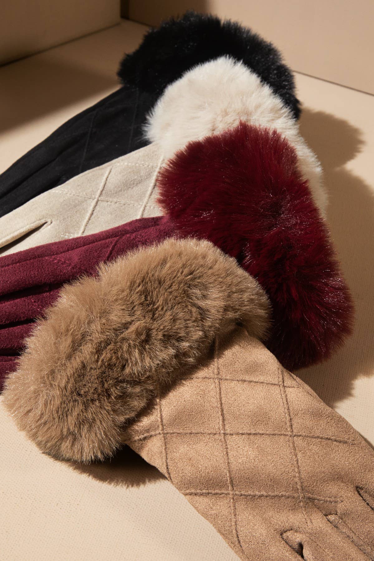 Shop Neighbors - Fluffy Faux Fur Smart Touch Suede Gloves : TAUPE