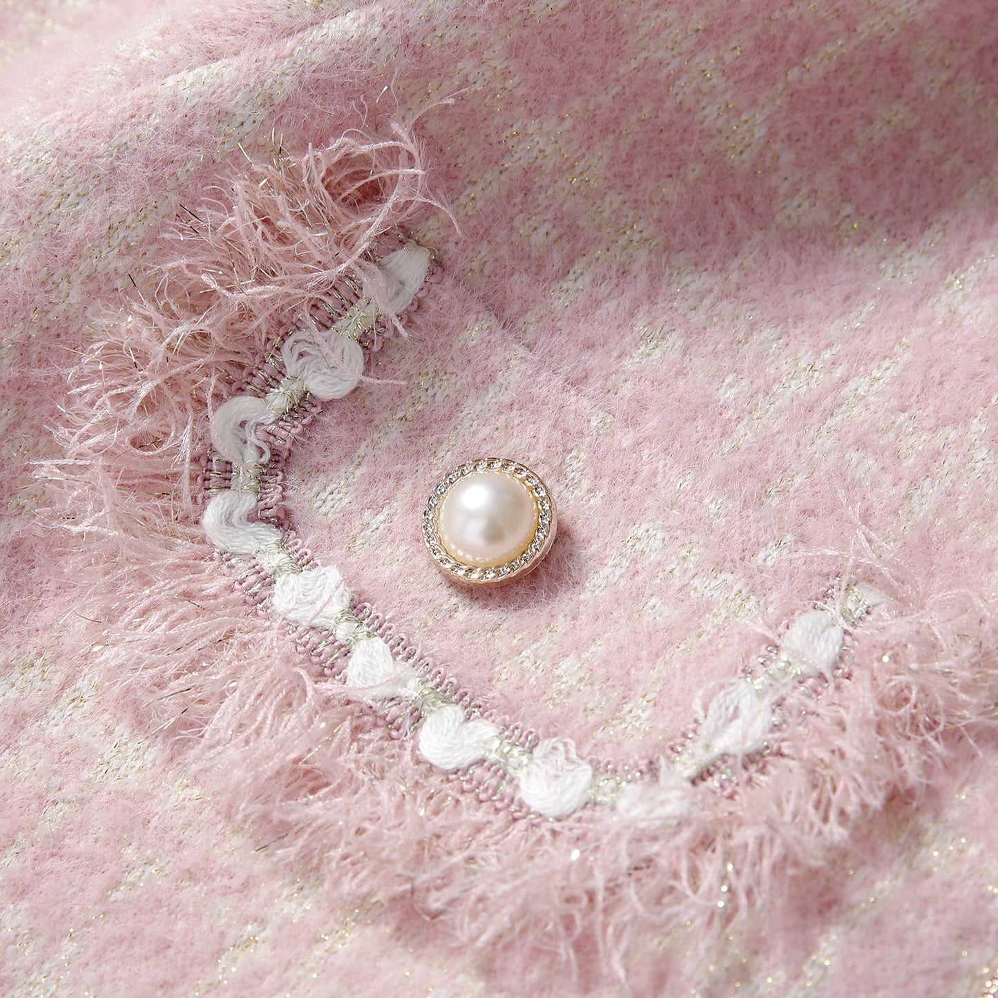PEACH ACCESSORIES -  Fringed Hem and Cuffs Cardigan with Pearly Buttons SD187: Pink