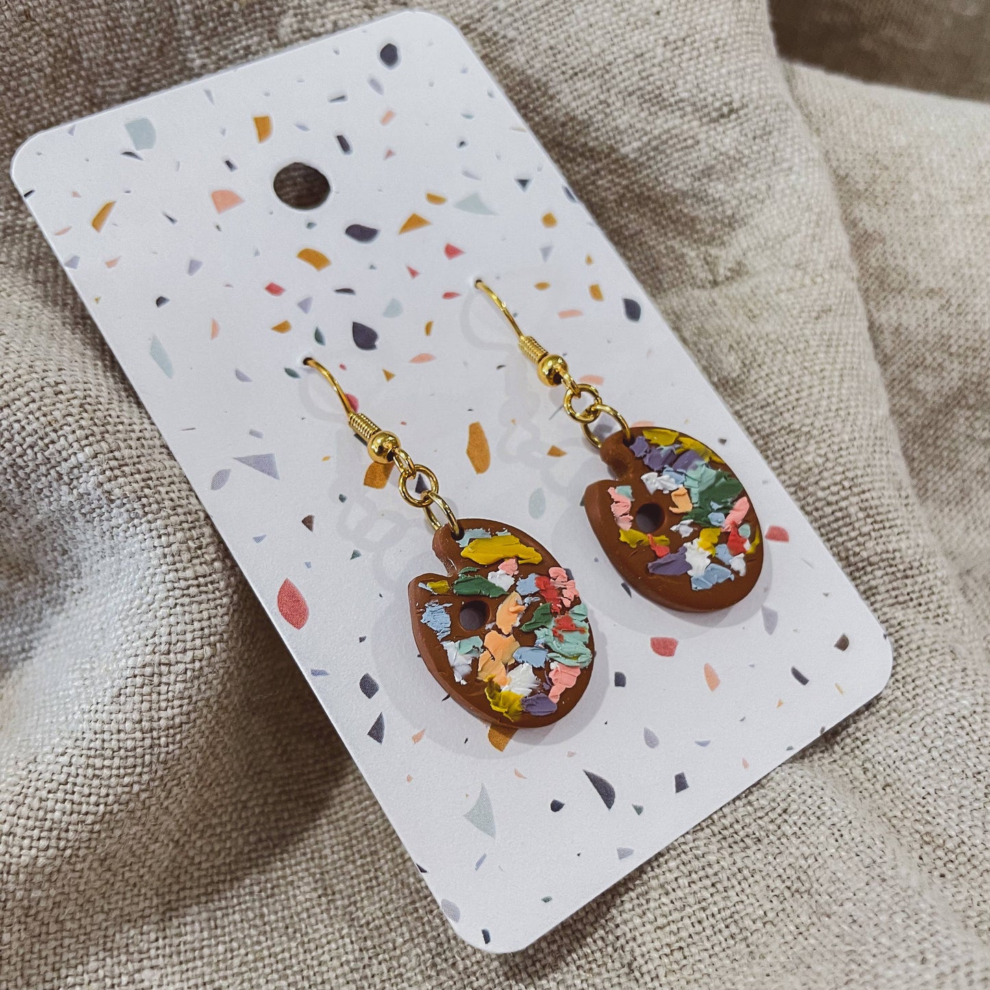 Sydni Carlson Art - Artist Messy Paint Palette Earrings: Speckled White