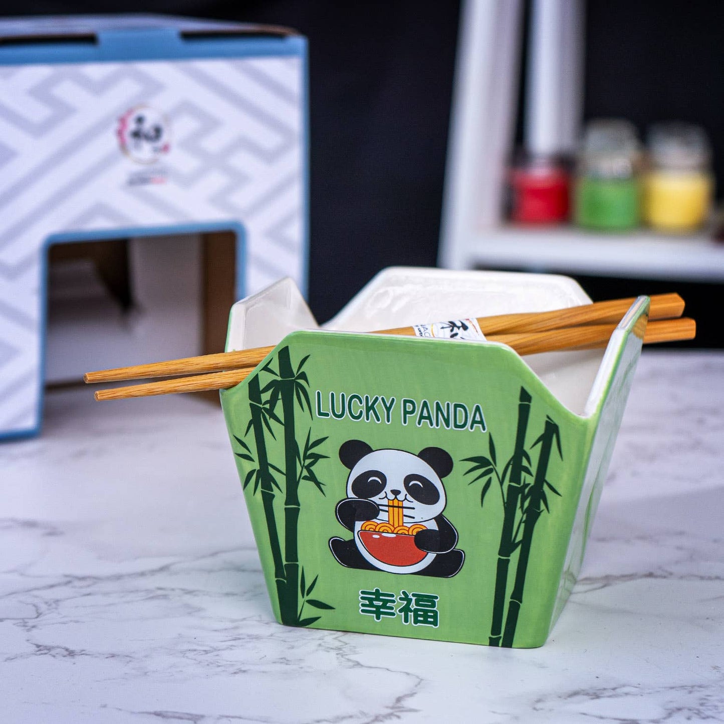 Urban Tokyo - 16oz 5"W x 4"H Takeout Box Serving Bowl With Chopsticks Panda (1/24)