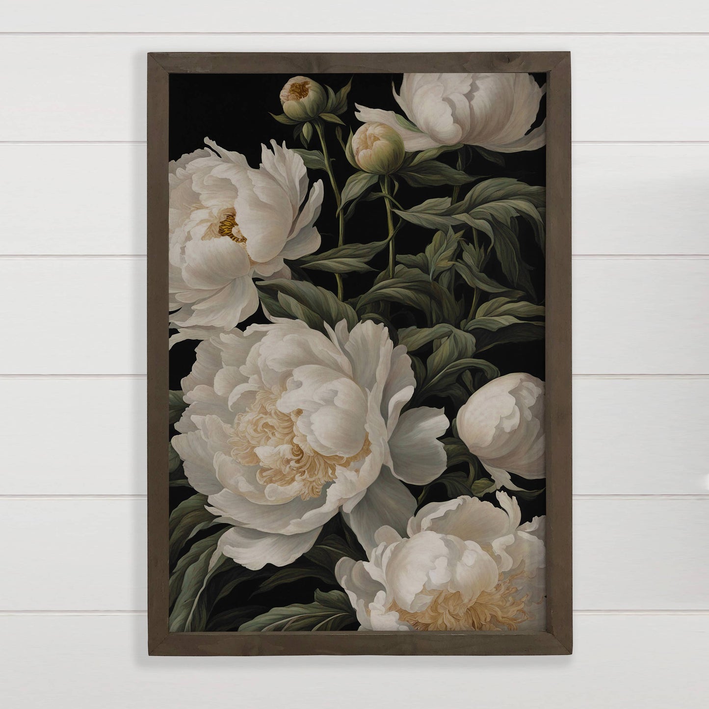 Hangout Home - White Peony Black Background - Floral Canvas Art - Farmhouse: 24x36" Extra Large Canvas Art with Thick Wood Frame