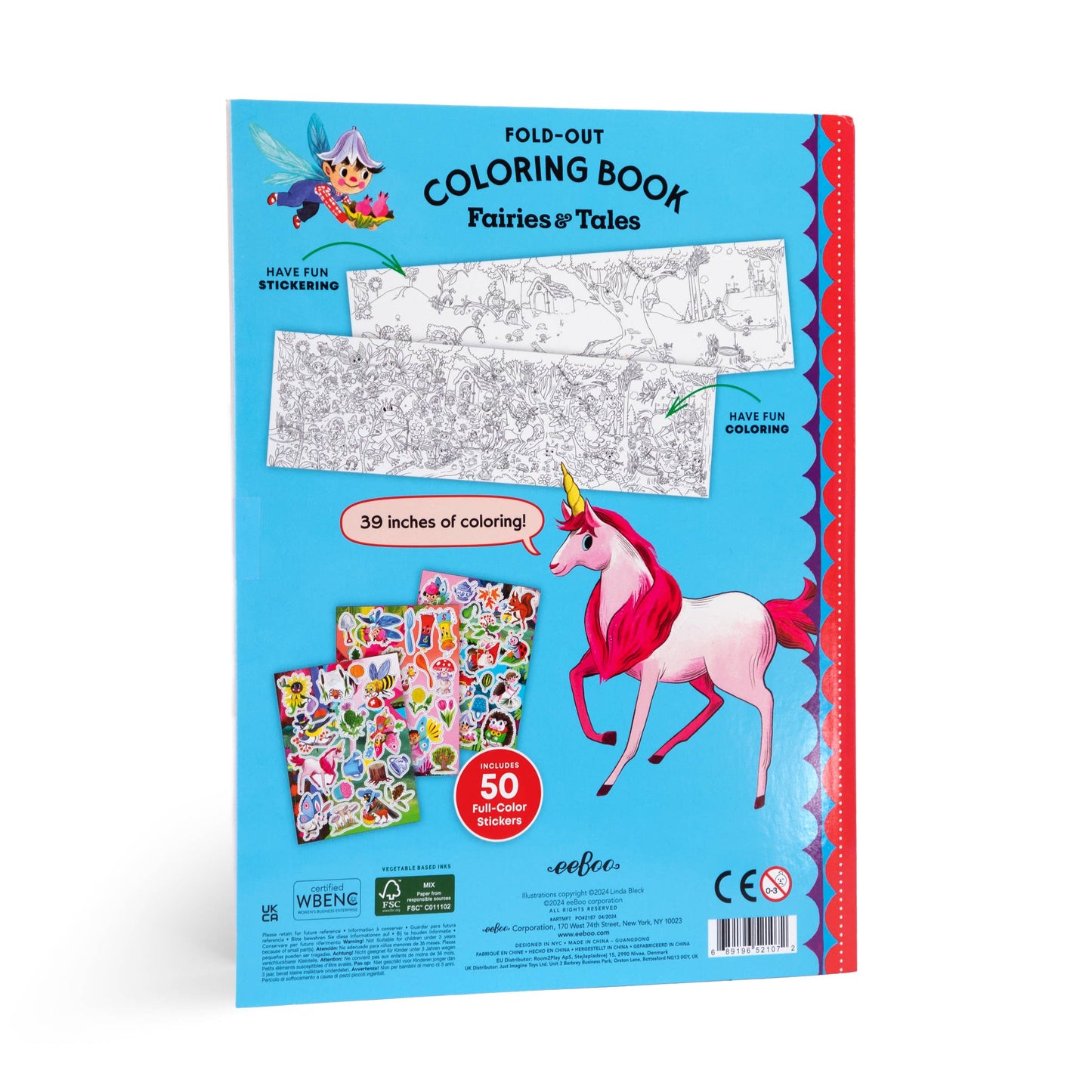 eeBoo - Fairies and Tales Fold-Out Coloring Book with Stickers