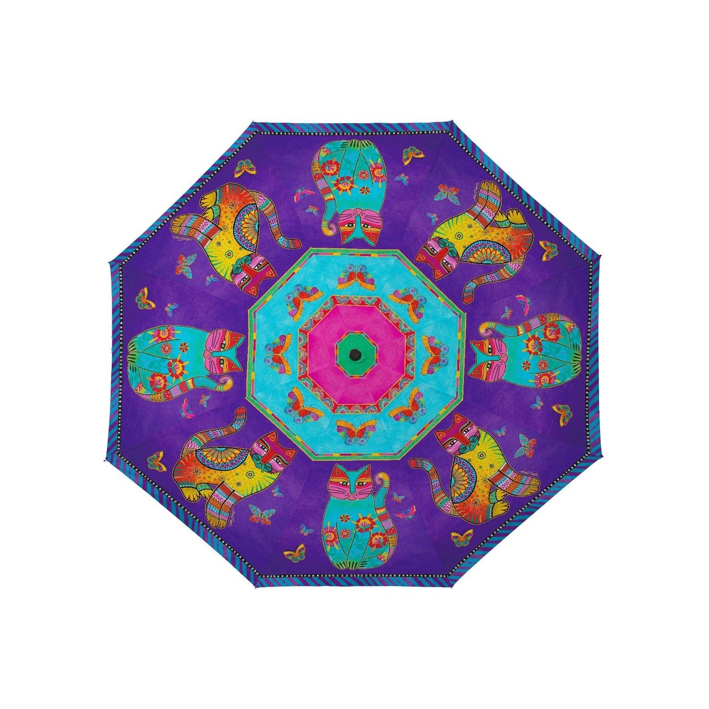RainCaper - Laurel Burch Cats & Butterflies Reverse Inverted Umbrella – Hands-Free, Windproof Design