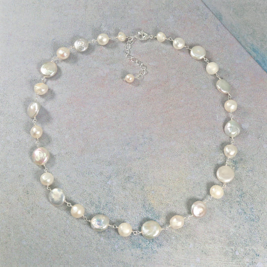IST Jewelry - Single Strand Coin Cultured Freshwater Pearl Necklace