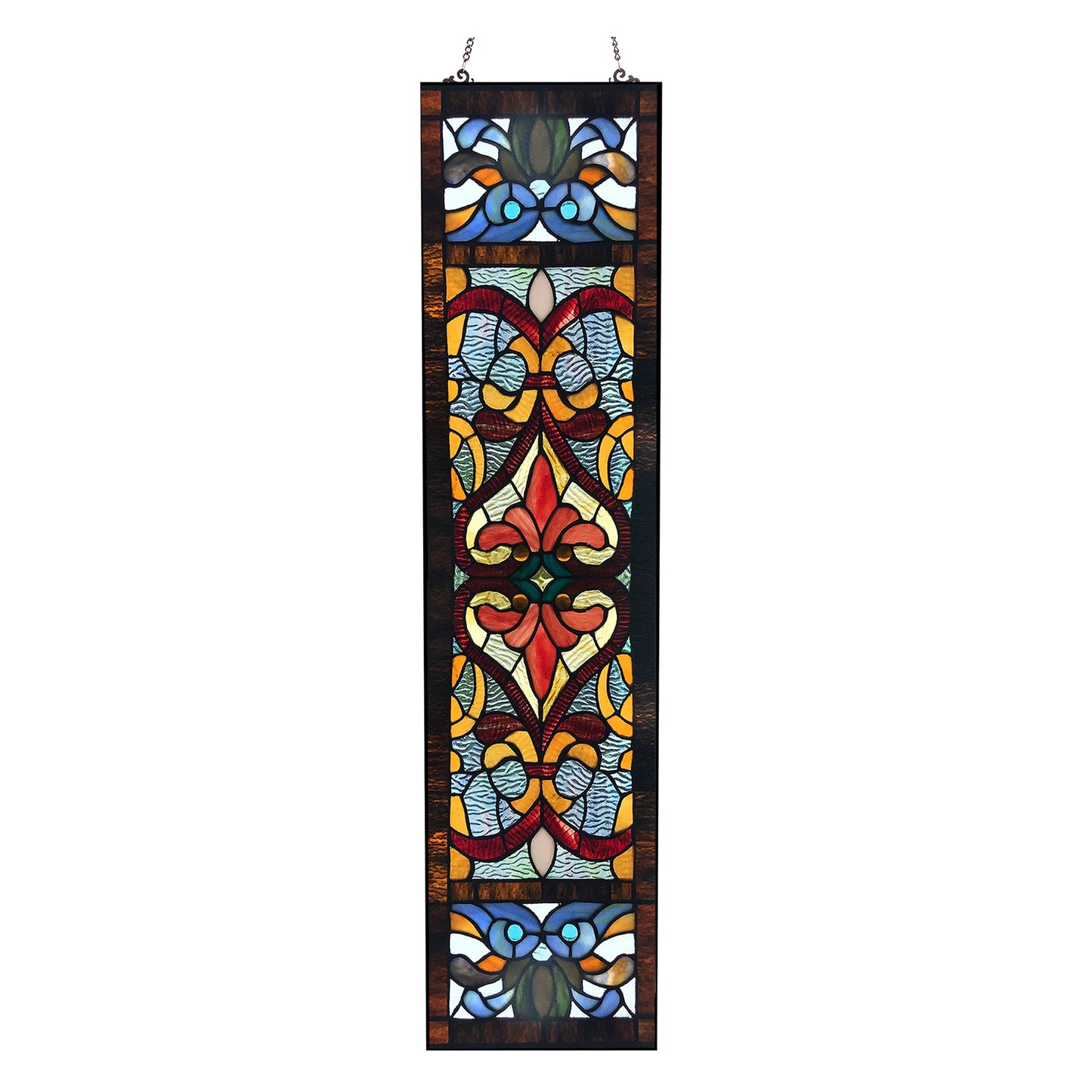 River of Goods - 36"H Lani Victorian Red or Blue Stained Glass Window Panel: Blue