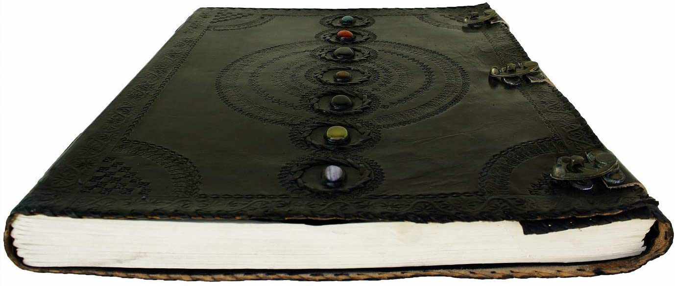 Immart Global LLC - Seven Chakra Leather Journal – Handmade Embossed Diary 13": Orange / Unlined