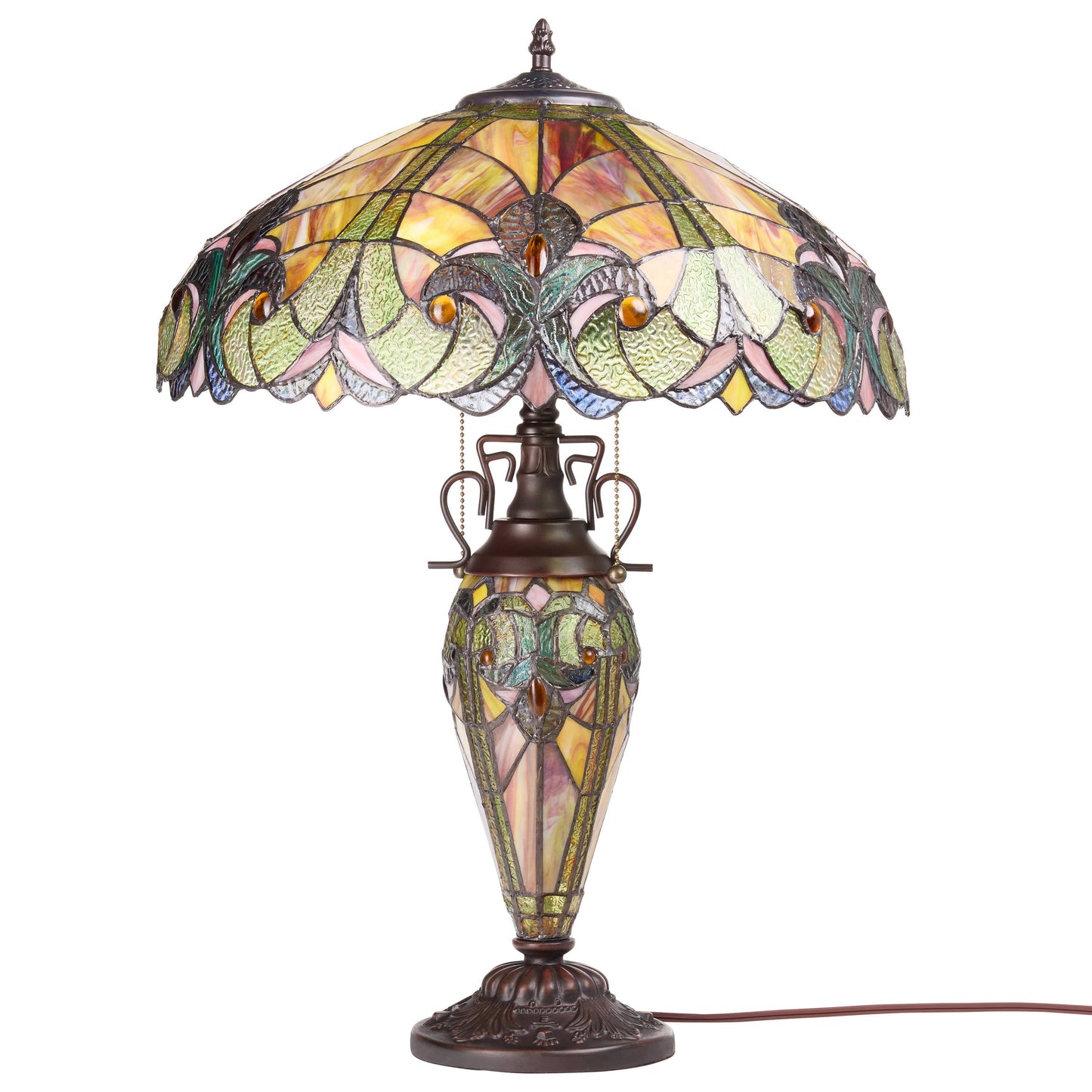 River of Goods - 24.5"H Double Lit Amber Bowl Shade Stained Glass Table Lamp