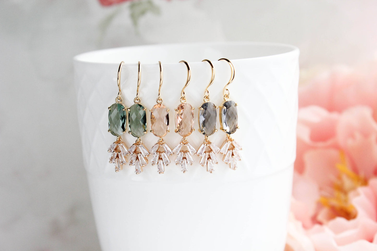 A Pocket of Posies - Art Deco Earrings | Sparkling Leaf Earrings (4 colors): Navy Blue