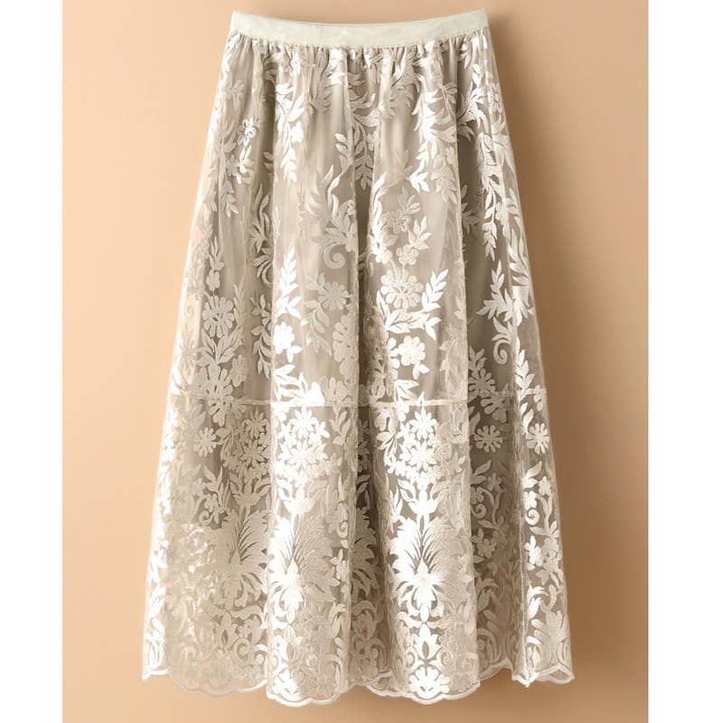 PEACH ACCESSORIES - Bohemian Lace Maxi Bloom Skirts SK196: Beige