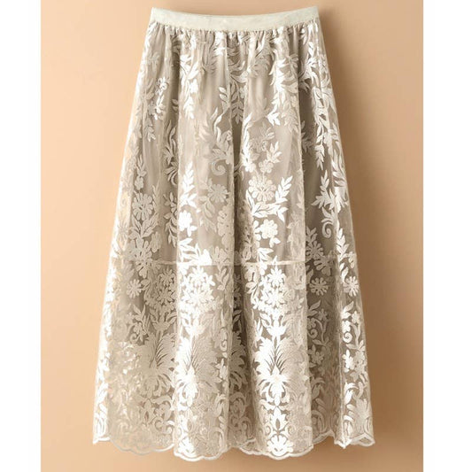 PEACH ACCESSORIES - Bohemian Lace Maxi Bloom Skirts SK196: Beige