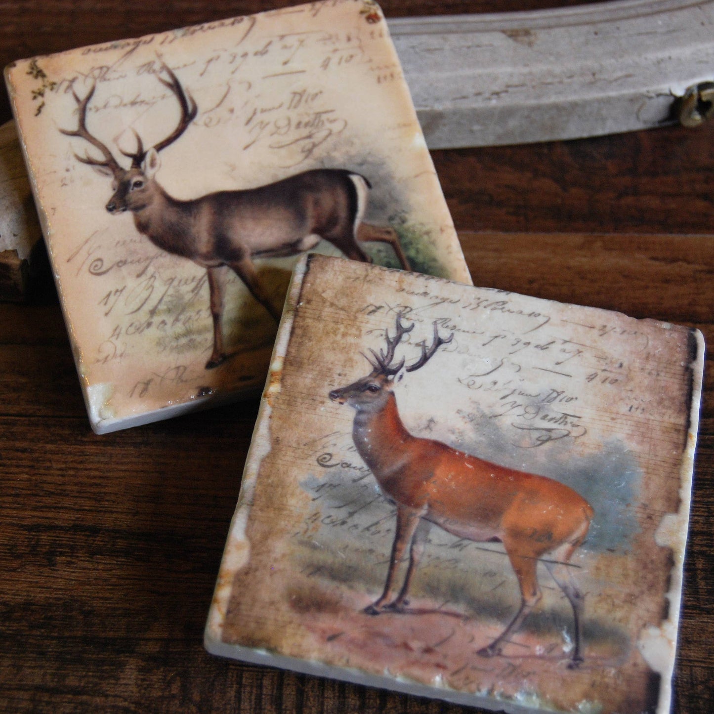 The Painted Lily - Vintage Deer stone coasters - case of 4