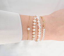 Load image into Gallery viewer, Blueyejewelry - Dainty Pearl Bracelets - 18k Gold Pearl Chain Bracelets: D. Half Pearl Half Paperclip Chain
