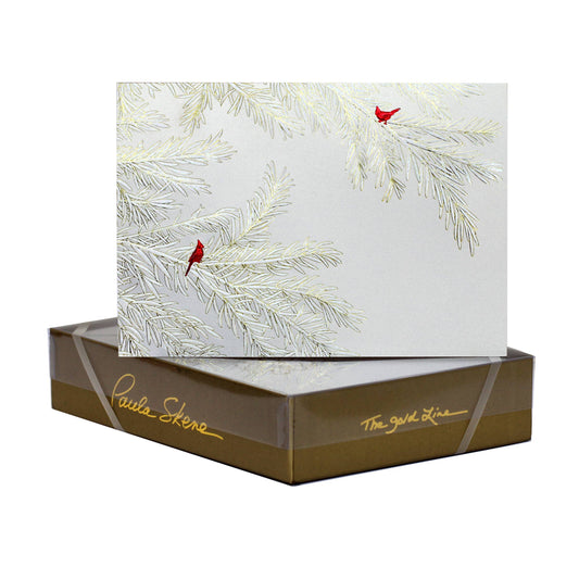 Snowy Branches With Birds on Citrine Christmas Card: Single Sleeved Card