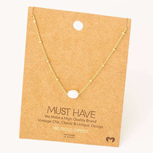 Fame Accessories - Chain Link Pearl Charm Necklace