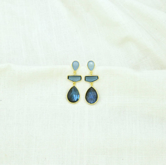 Schmuckoo Berlin - Miss Jane Earring Gold - Iolite, Chalcedony & Labradorite