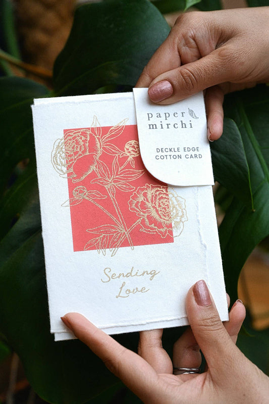 Paper Mirchi - Deckle Edge Cotton Card - GC Peony Coral