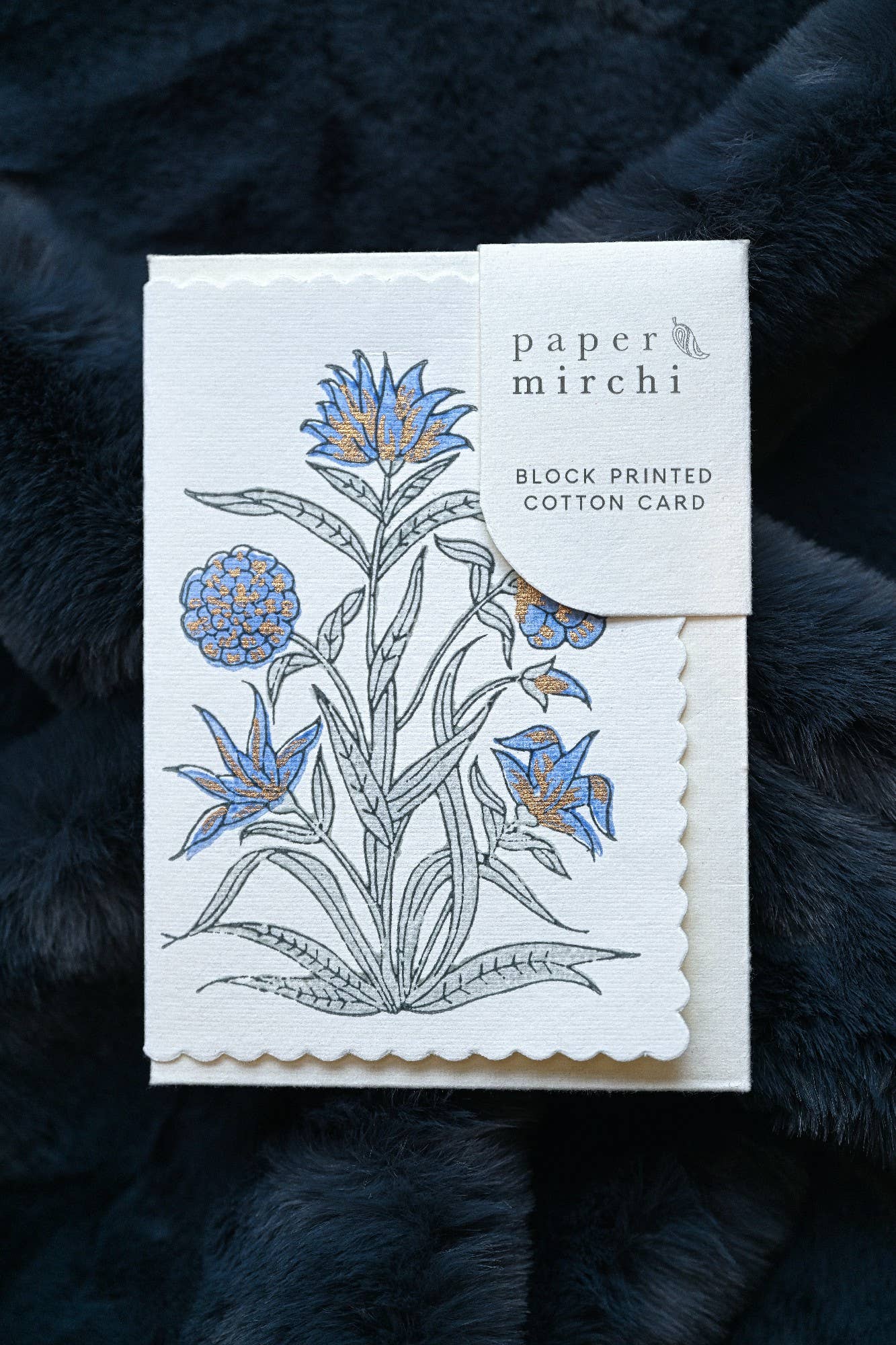 Paper Mirchi - Hand Block Printed Greeting Card - GC Kamal Periwinkle