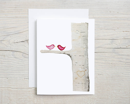 Liz Pope Designs - Love Birds in a Birch, hand painted greeting card, spring: Box Set of 6