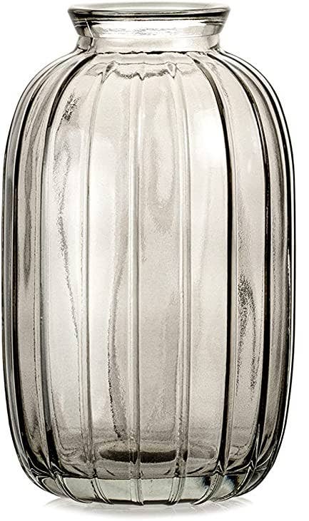 Sweet Home Deco - Pleated Glass Bud Vase, Small Glass Vases, Grey, Set of 3