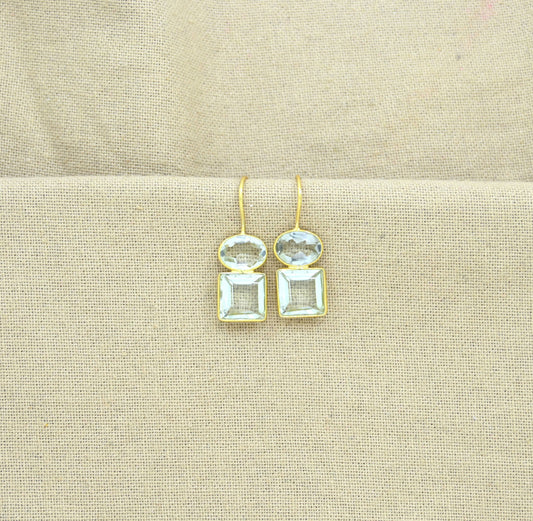 Schmuckoo Berlin - Oval Square Earrings Gold Silver 925 - Green Amethyst