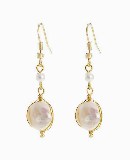 Crossroads Accessories Inc - FRESHWATER COIN PEAR DROP EARRING: GOLD