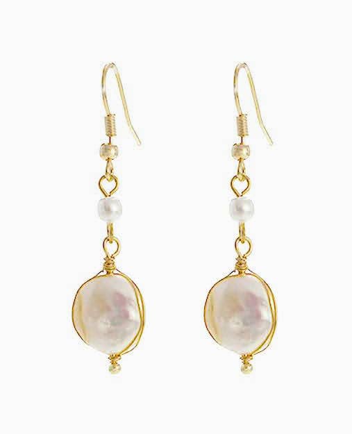 Crossroads Accessories Inc - FRESHWATER COIN PEAR DROP EARRING: GOLD