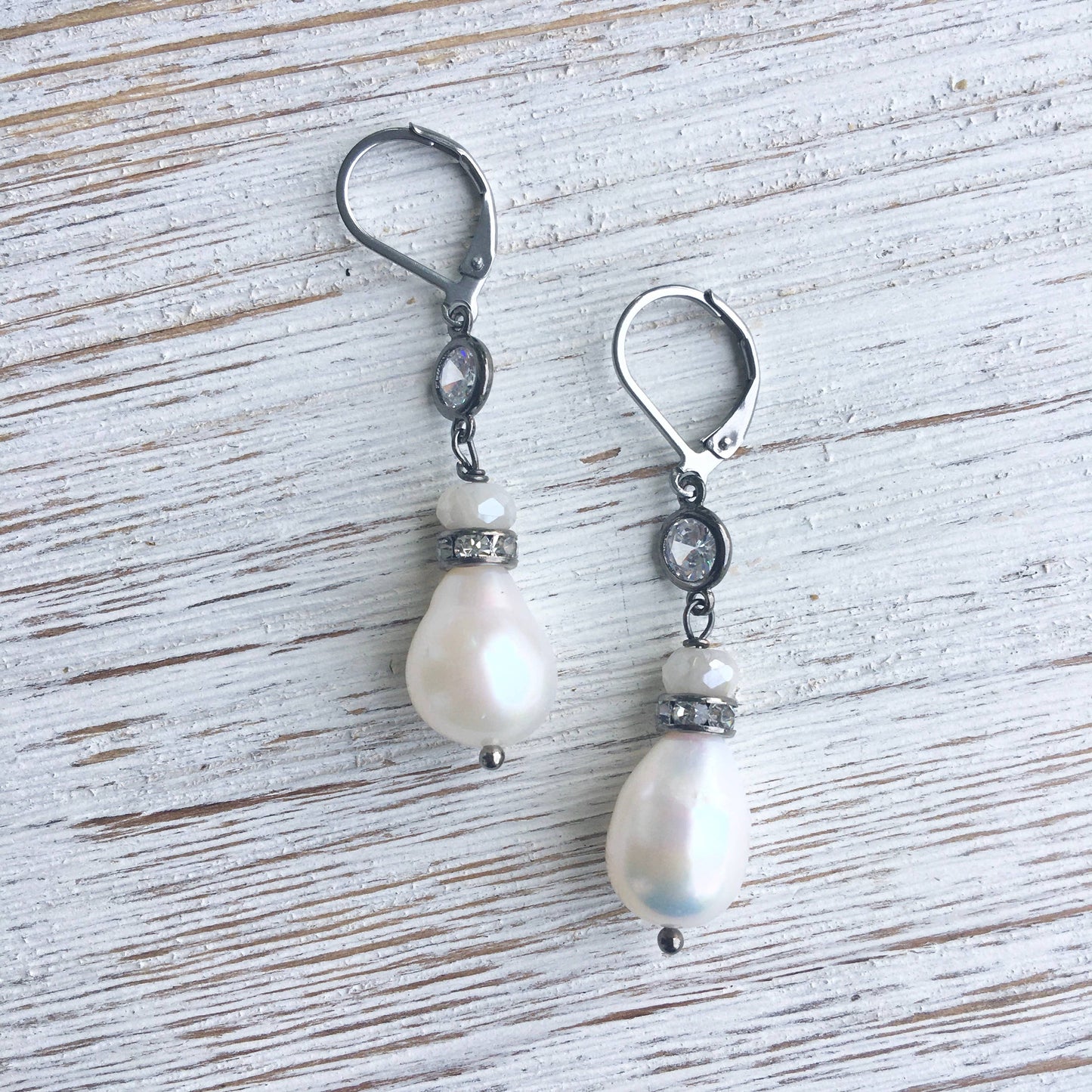 VB&CO Designs Handmade Jewelry - Fresh water pearl earrings, pearl, moonstone, boutique