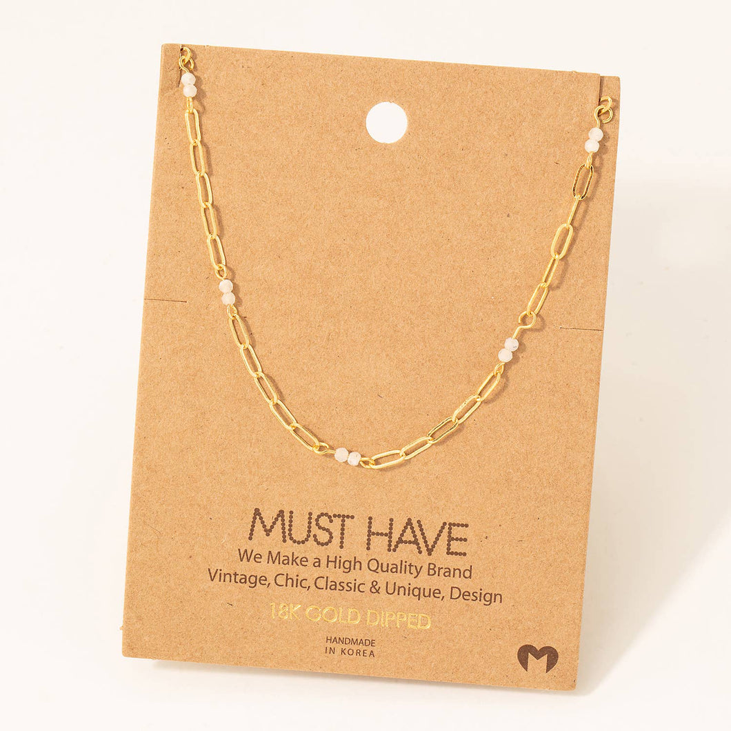 Fame Accessories - Dainty Chain Link Bead Station Necklace