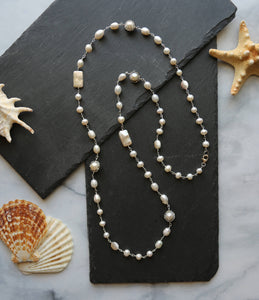 IST Jewelry - Multi-shape Cultured Freshwater Pearl Long Necklace.