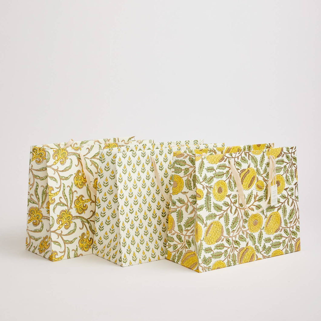 Paper Mirchi - Hand Block Printed Gift Bags (Large) - Sunshine
