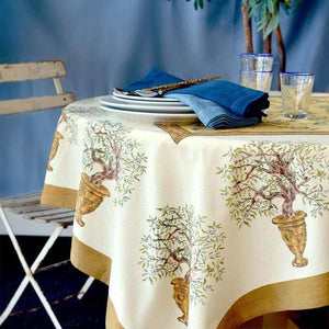 Olive Tree Khaki with Blue Tablecloth 59" x 59"