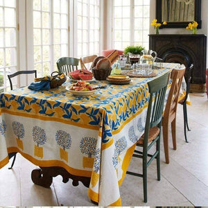 Lemon Tree Yellow & Blue Tablecloth 59" x 59"