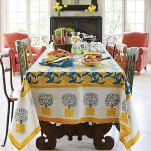 Lemon Tree Yellow & Blue Tablecloth 71" x 128"