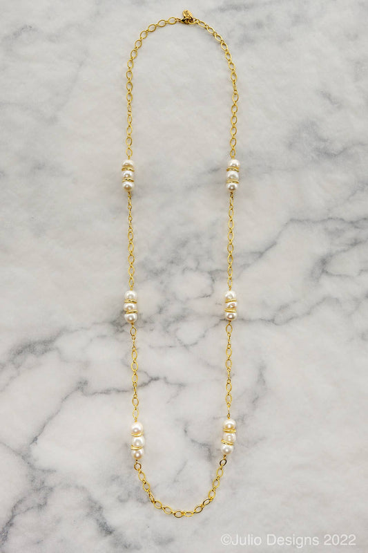 Julio Designs - Aristocat Freshwater Button Pearl & Chain Necklace