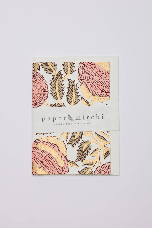 Paper Mirchi - Hand Block Printed Greeting Card - Marigold Glitz Coral