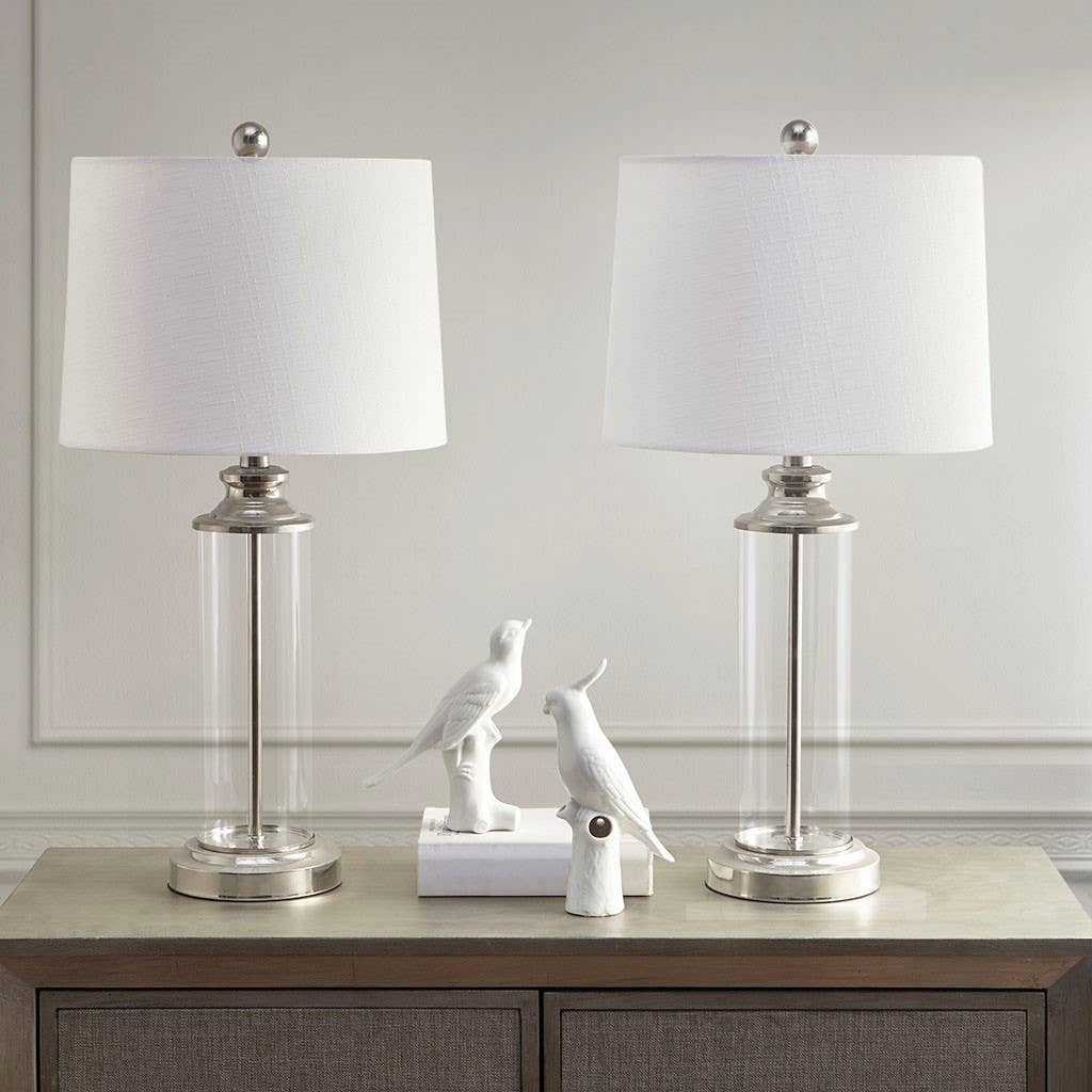 Olliix - Clear Glass Base Table Lamp Set of 2, Silver