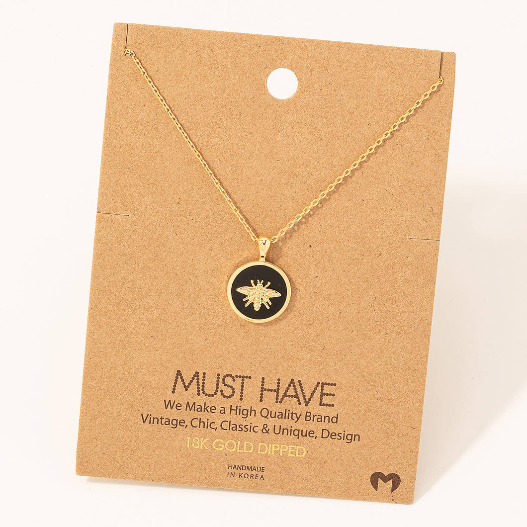 Fame Accessories - Bee Disc Pendant Necklace