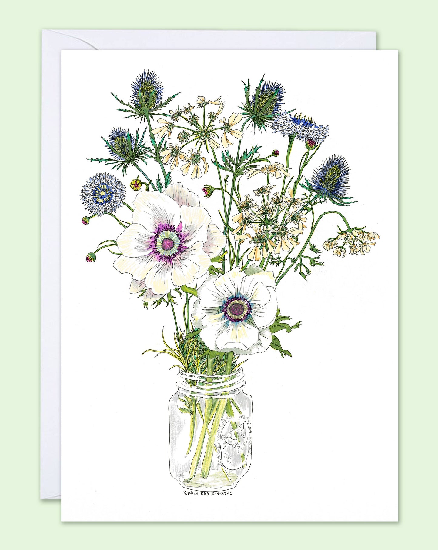 Vivid Cottage - Anemones & Thistle - card