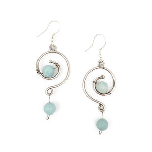 Anju Jewelry - Wire-Wrapped Stone Earrings - Antique Silver, Amazonite