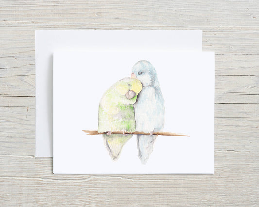 Liz Pope Designs - Bird hand painted greeting card, Lovebirds spring stationary: Box Set of 6